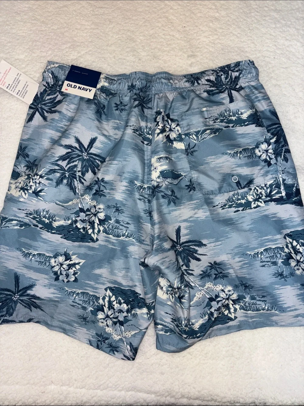 Old Navy medium men’s Light Blue Tropical Swim Shorts with Navy Palm Print